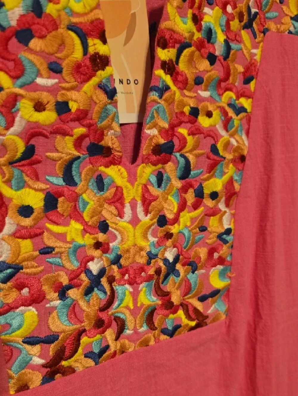 Bright Pink Embroidered Mini Dress - Picture 3 of 3